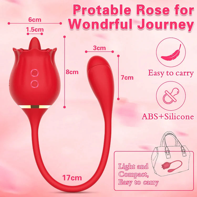 2 In 1 Rose Clitoris Vibrator Tongue Licking Thrusting Vibrator Nipple Stimulator