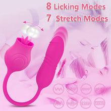 Load image into Gallery viewer, Rose Shape Licking Tongue Vibrator With Nipple Clit Stimulator Thrusting Dildo