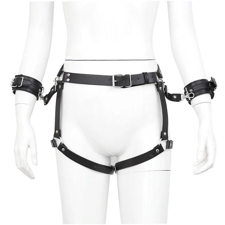 Pu Leather Harness Adjustable With Hand Cuffs Leg Cuffs