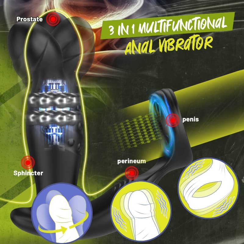 360° Rotating and Vibrating Anal Vibrator with Silicone Cock Ring