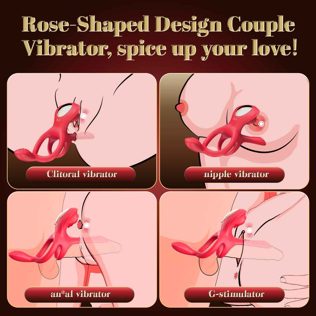 5 in 1 Clitoral Stimulator Rose-sharped Vibrating Cock Ring