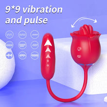 Load image into Gallery viewer, 2 In 1 Rose Toy Thrusting Dildo Vibrator With 9 Tongue Licking 9 Thrusting Vibrating