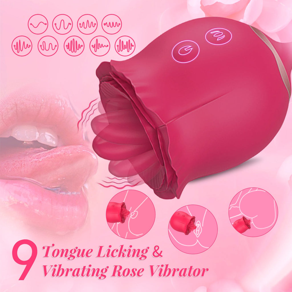 3 In 1 Rose Toy Clit Licking Toy Dildo Tongue G Spot Clitoral Nipple Vibrator