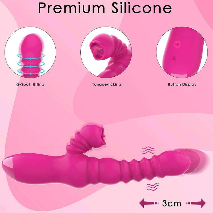 Thrusting Rabbit Vibrator for Tongue Licking Rotating Dildo with 7 Vibration and 3 Telescopic Modes, Bunny Personal Sex Toys for Women Couples