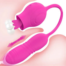 Load image into Gallery viewer, Rose Shape Licking Tongue Vibrator With Nipple Clit Stimulator Thrusting Dildo