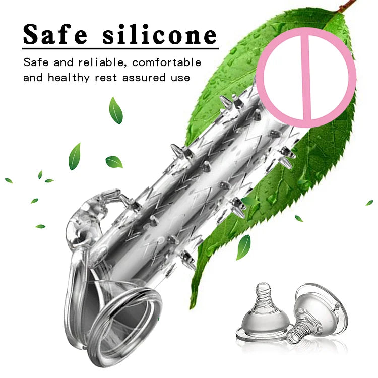 Transparent Vibrating Wolf Tooth Penis Sleeve Silicone Rabbit Cock Ring