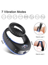 Load image into Gallery viewer, 7 Frequency Vibration Dual Limitation Silicone Penis Ring Waterproof