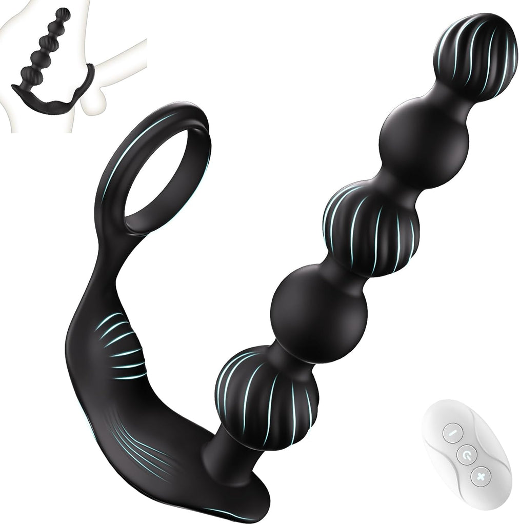 10x Vibrating Anal Beads P-spot Vibe with Penis Cock Ring