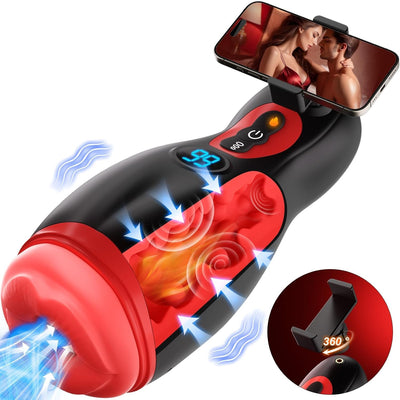 App Control Suction and Vibrating Male Masturbator with Phone Holder