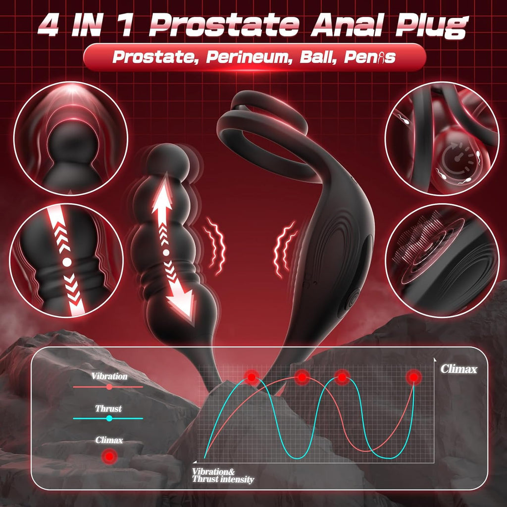 4 in 1 Prostate Massager Vibrating Cock Ring Anal Plug