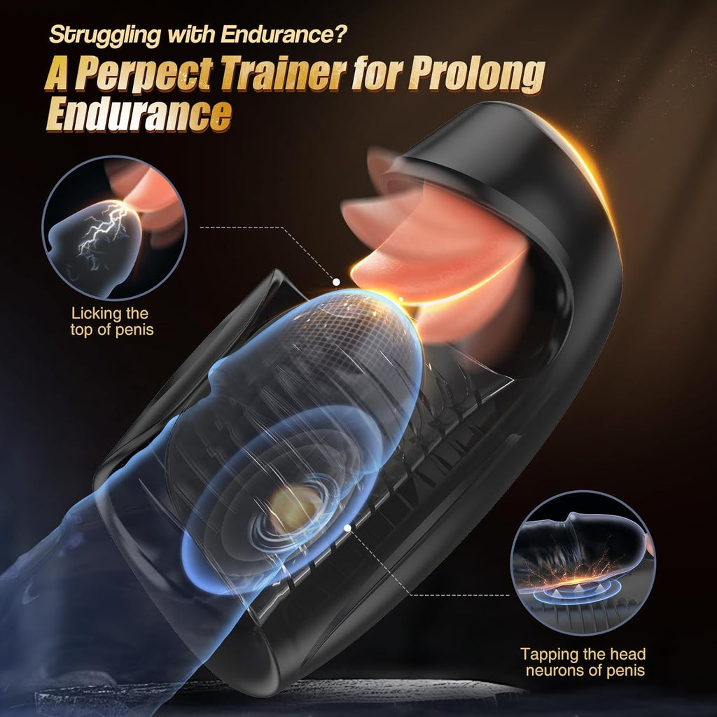 10X Vibrating Tongue-licking & Tapping  Male Stroker Trainer