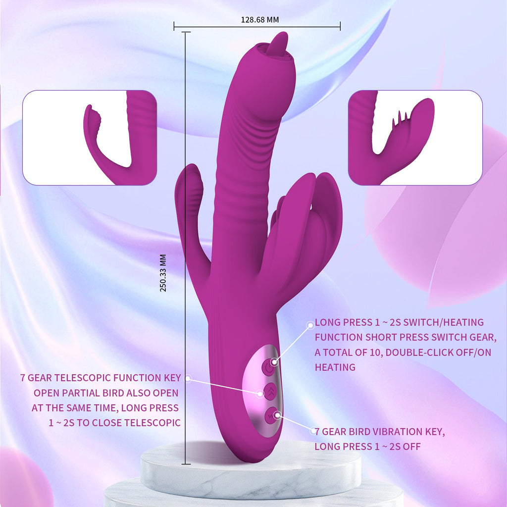 Trident 4-in-1 Heating Telescopic Swinging Tongue-licking Vibrator