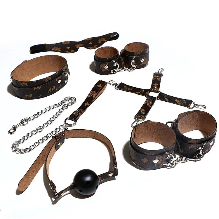 Bondage PU Leather Handcuff and Ankle Kit Gag Erotic Adult Toy SM Adult Games