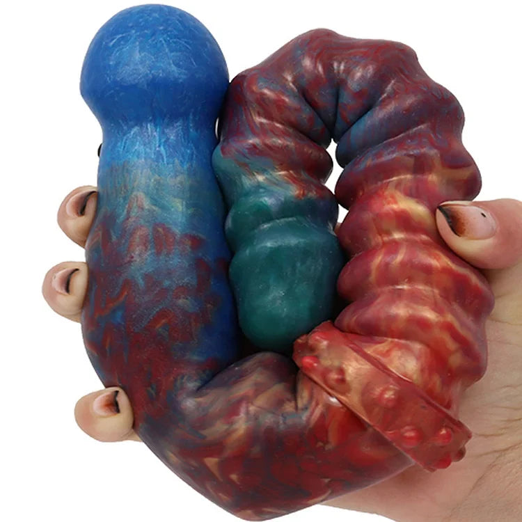 Colorful Double Ended Dildo Fishbone Pattern Anal Plug Lesbian Sex Toy