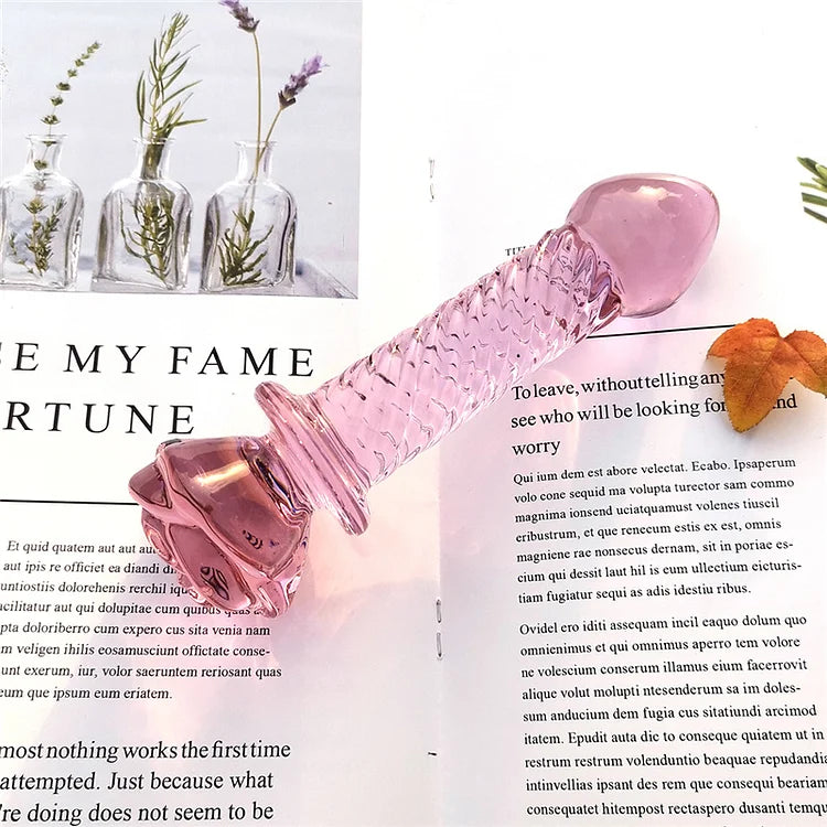 Glass Dildo Pink Rose Flower Butt Plug