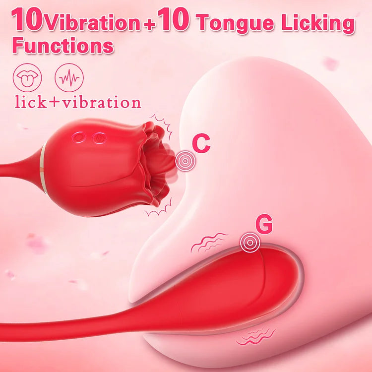 2 In 1 Rose Clitoris Vibrator Tongue Licking Thrusting Vibrator Nipple Stimulator